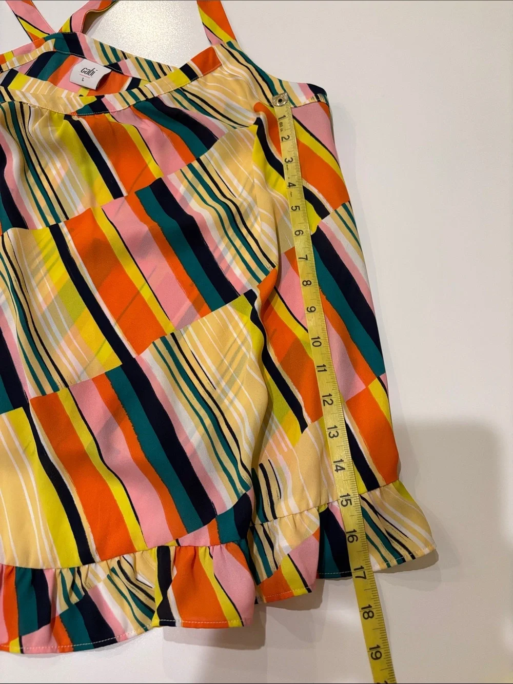 Cabi Size Striped Ruffle Hem Cami Tank - Bright 70s vibe Festival EUC